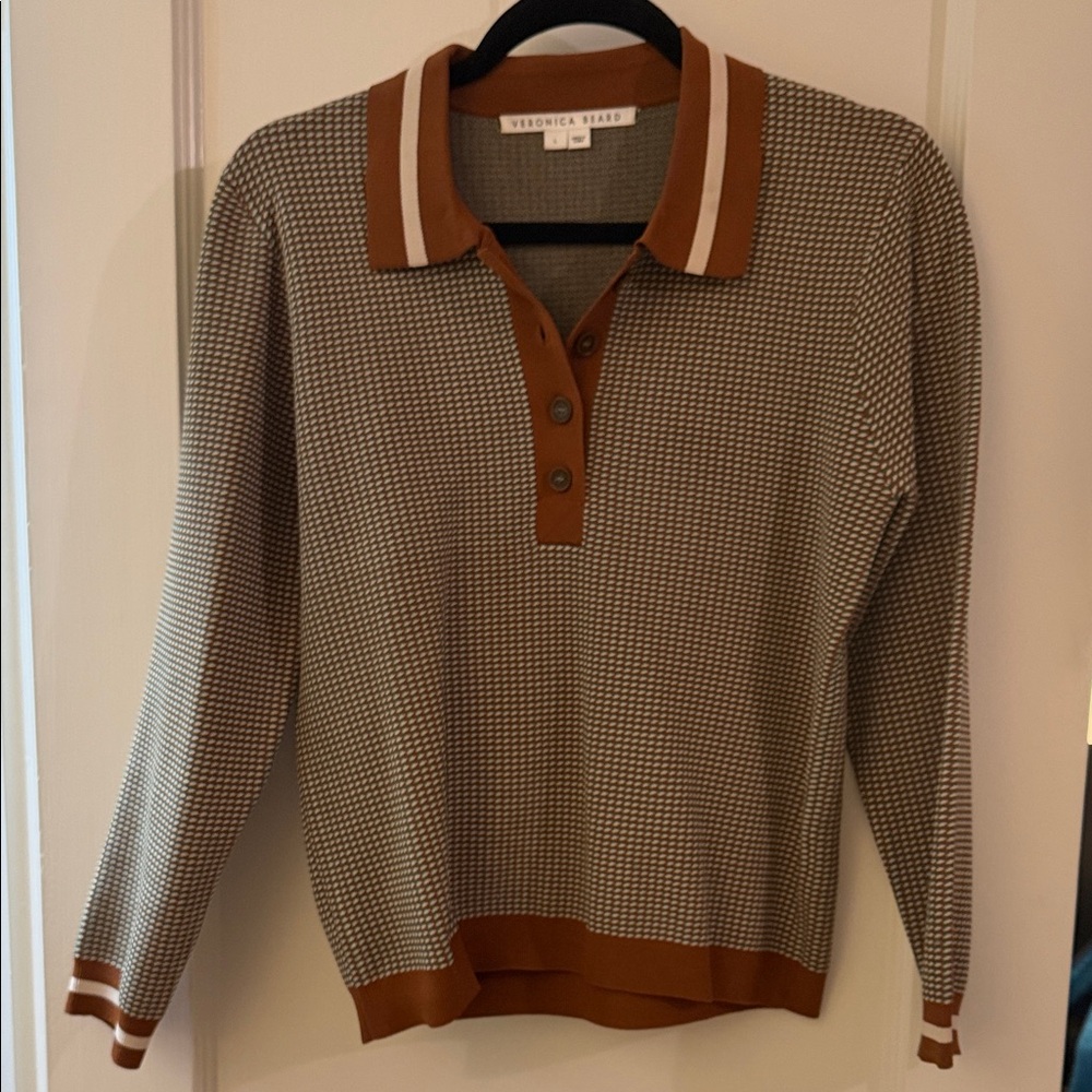 Veronica Beard Brown and Cream Collared Sweater